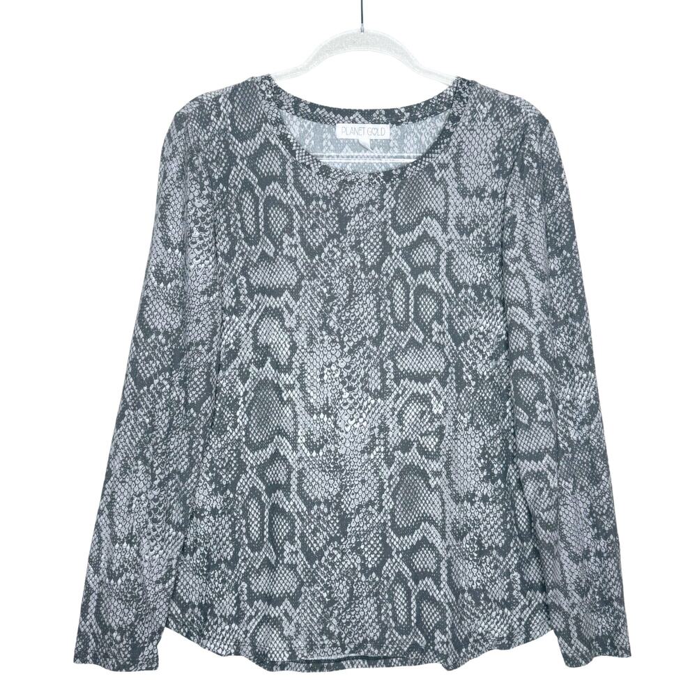 Planet Gold Snakeskin Long Sleeve Top Size Large Y2K Edgy Clubwear Animal Print